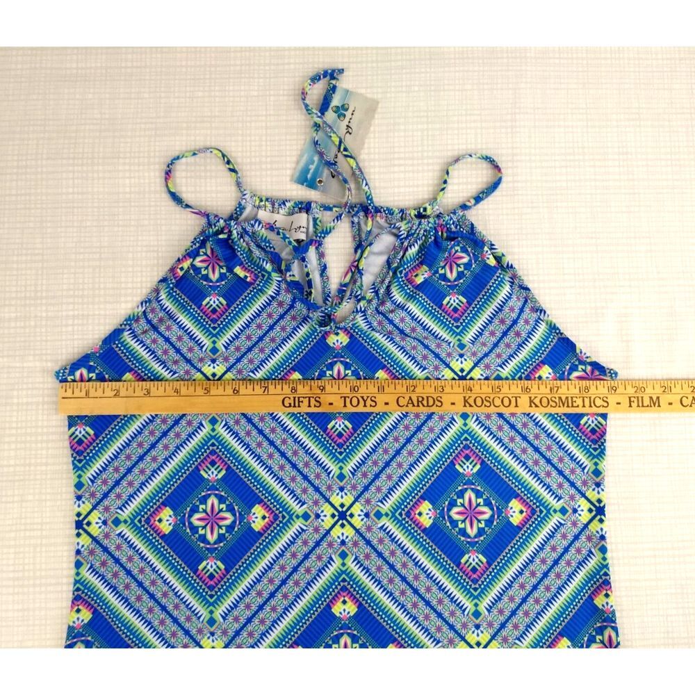 AvaLynn Halter Top String Tie Geometric Blue Pink Sz S Travel Beach Coastal‎ NWT - Picture 15 of 16